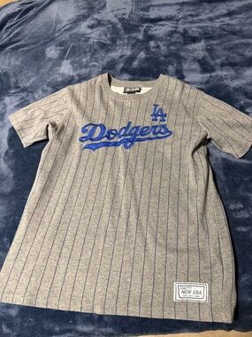 New Era Gray Pinstripe Tee with Blue Detail